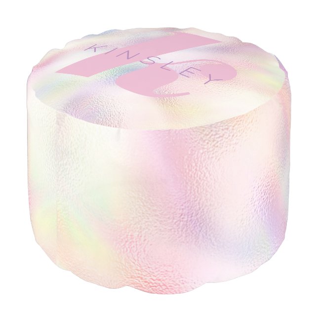 Rainbow Unicorn Monogram Girls Pouf (Angled Back)