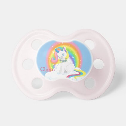 Rainbow Unicorn on a Cloud Personalized Pacifier