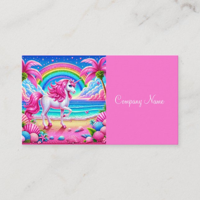 Rainbow Unicorn on a Tropical Beach Business Card (Front)