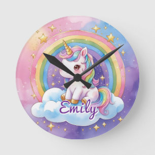 Rainbow Unicorn on Cloud Editable Name Clock