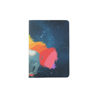 Rainbow unicorn on starry background passport holder