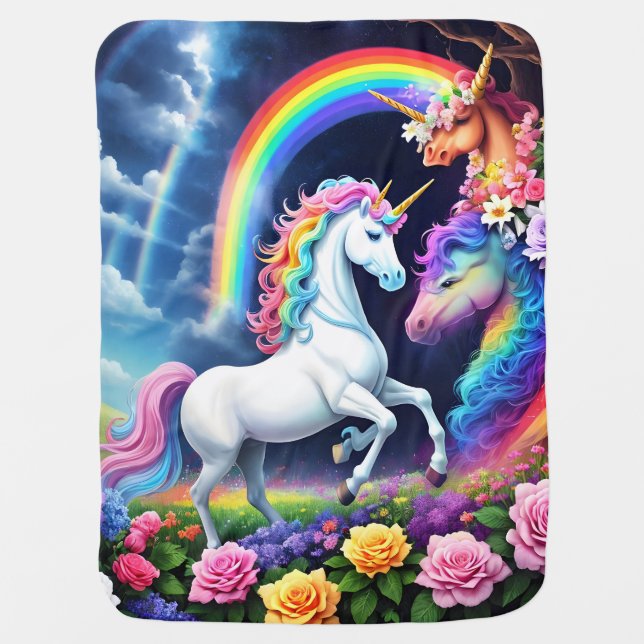 Rainbow Unicorn One Baby Blanket (Front)
