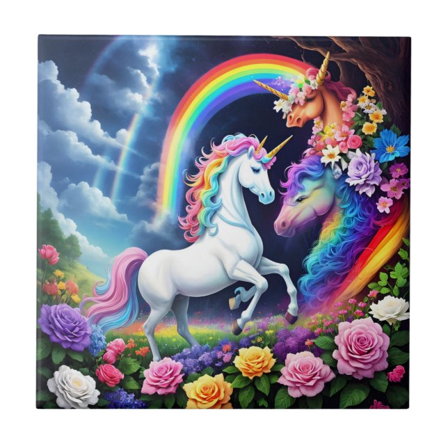 Rainbow Unicorn One Ceramic Tile (Front)