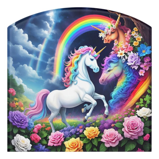 Rainbow Unicorn One Door Sign (Contour Front)