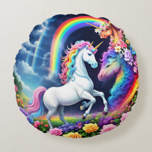 Rainbow Unicorn One Round Pillow