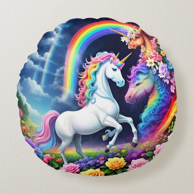 Rainbow Unicorn One Round Pillow (Front)