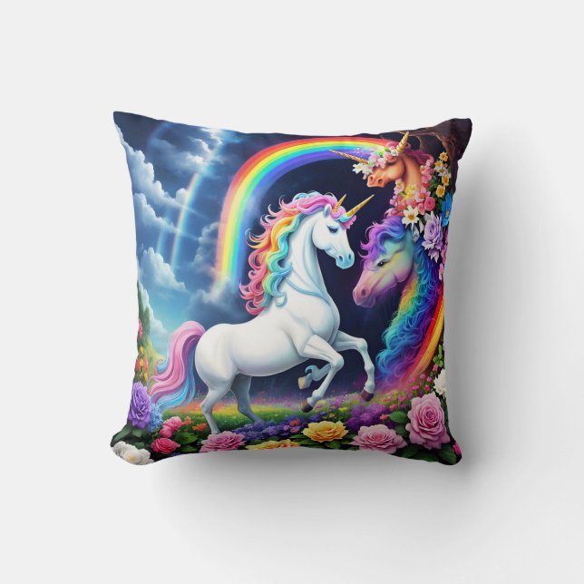 Rainbow Unicorn One Throw Pillow (Front)