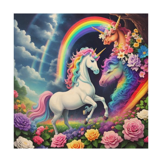 Rainbow Unicorn One Wood Wall Art (Front)