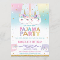 Rainbow Unicorn Pajama Birthday Party Pyjama Invitation