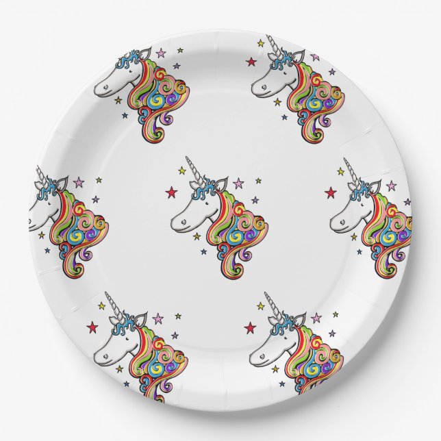 Rainbow Unicorn Paper Plate (Front)