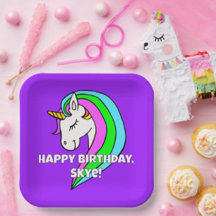 Rainbow Unicorn Paper Plates
