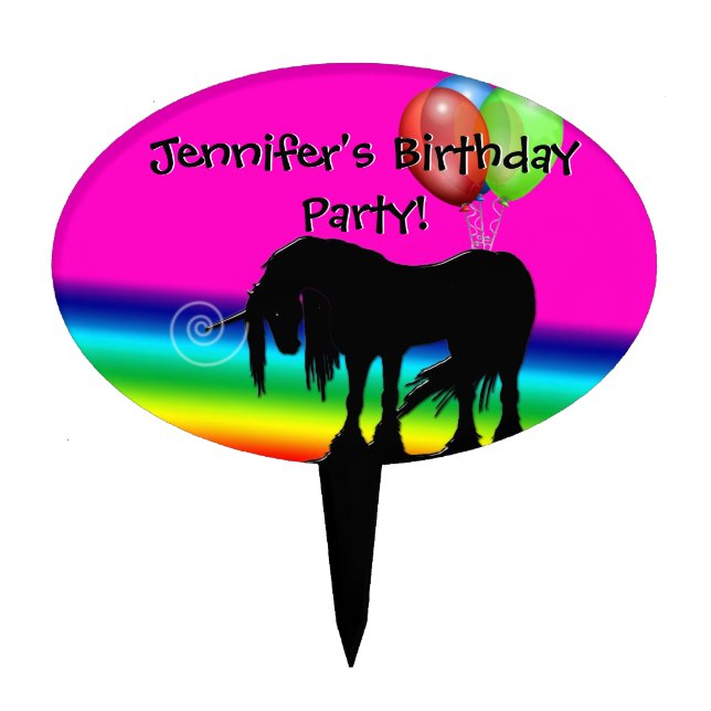 Rainbow Unicorn Party Cake Topper (Front)