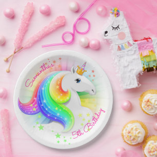 Rainbow Unicorn Party Paper Plates