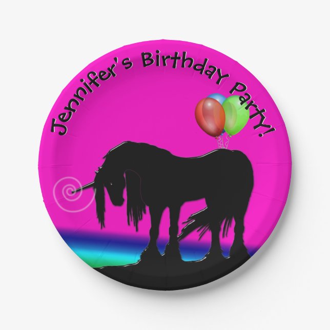 Rainbow Unicorn Party Paper Plates (Front)