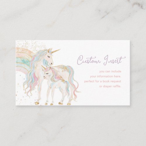 Rainbow Unicorn Pastel Baby Shower Custom Enclosure Card
