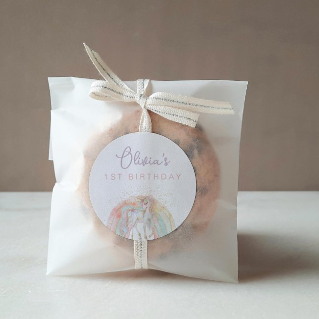 Rainbow Unicorn Pastel Birthday  Classic Round Sticker (Creator Uploaded)