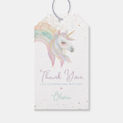 Rainbow Unicorn Pastel Birthday Party  Gift Tags