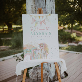 Rainbow Unicorn Pastel Birthday Party Welcome Poster