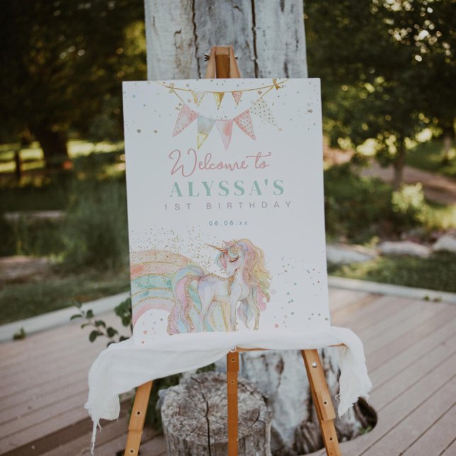 Rainbow Unicorn Pastel Birthday Party Welcome Poster (Creator Uploaded)