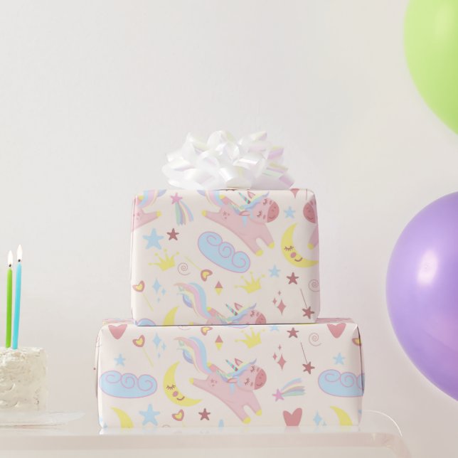 Rainbow Unicorn Pastel Cute Cheerful Wrapping Paper (Party Gifts)