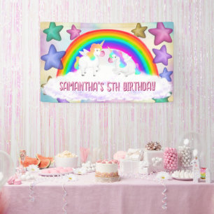 Rainbow Unicorn Pastel Pink Birthday Banner