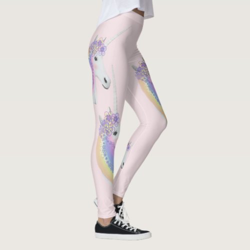 Rainbow Unicorn Pastel Pink Stylish Chic Leggings