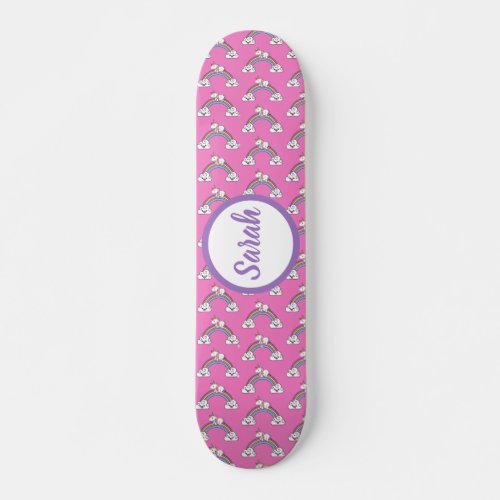 Rainbow Unicorn Pattern Personalized Name Skateboard