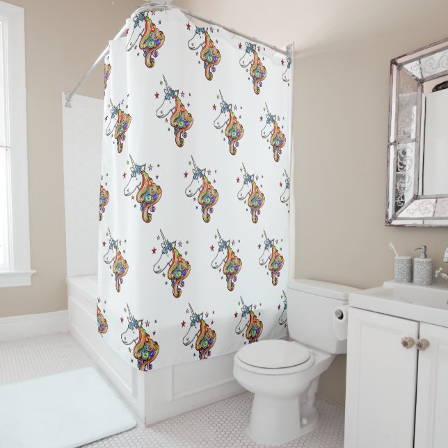 Rainbow Unicorn Pattern Shower Curtain (In Situ)