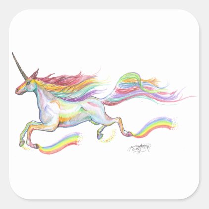 Rainbow Unicorn Pegasus Horse Pony Flying Cute Square Sticker