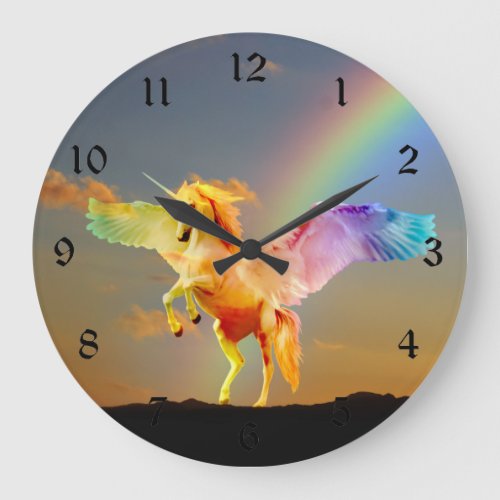 Rainbow unicorn pegasus large clock