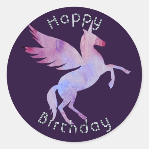 Rainbow unicorn Pegasus winged horse birthday Classic Round Sticker