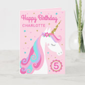 Rainbow Unicorn Personalized Age Pink Birthday Card (Front)