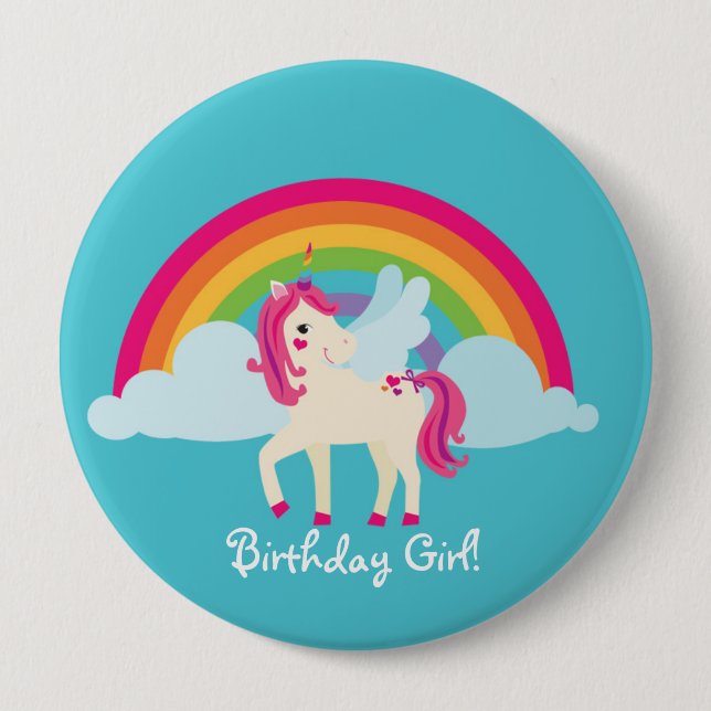 Rainbow Unicorn Personalized Birthday Button (Front)
