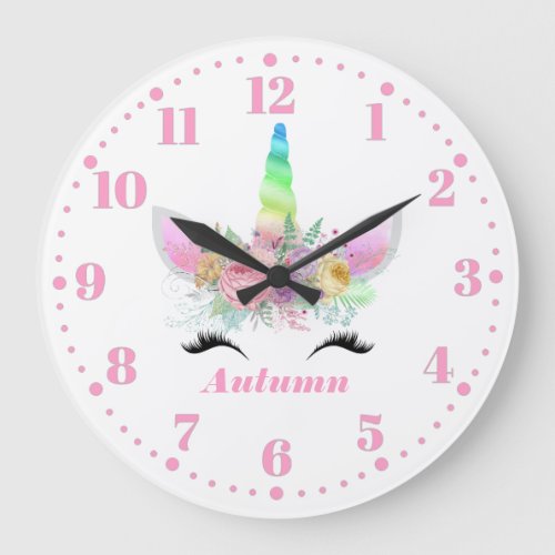 Rainbow Unicorn Personalized Custom Kids Watch Large Clock