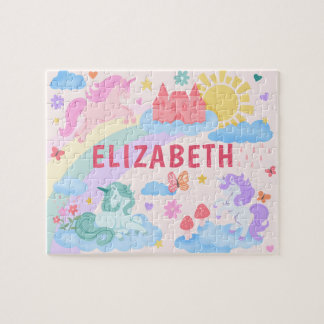 Rainbow Unicorn Personalized Kids Name  Jigsaw Puzzle