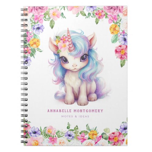 Rainbow Unicorn Personalized Name Cute Kids School Notebook