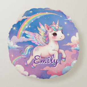 Rainbow Unicorn Personalized Round Pillow 