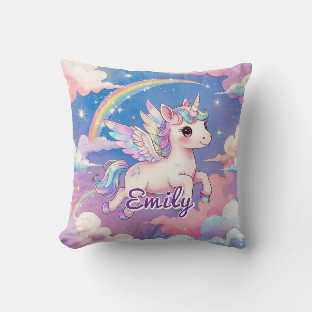 Rainbow Unicorn Personalized Square Pillow  (Front)
