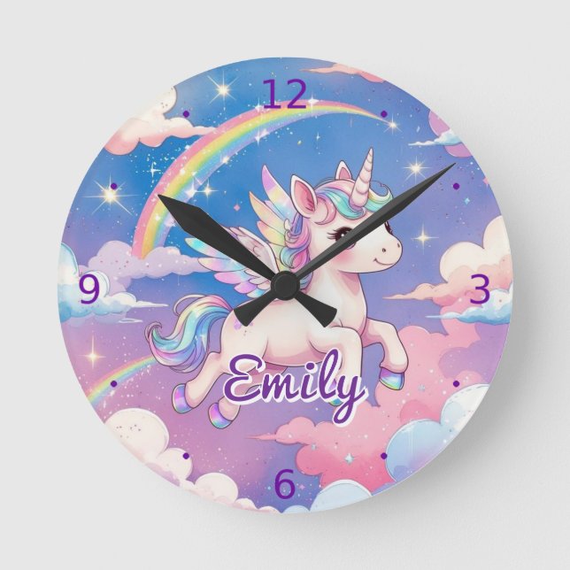Rainbow Unicorn Personalized Wall Clock  (Front)