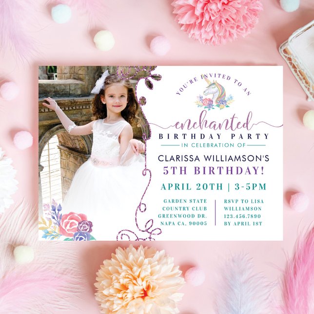 Rainbow Unicorn Photo Birthday Party Invitation (Creator Uploaded)