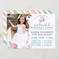 Rainbow Unicorn Photo Birthday Party Invitation