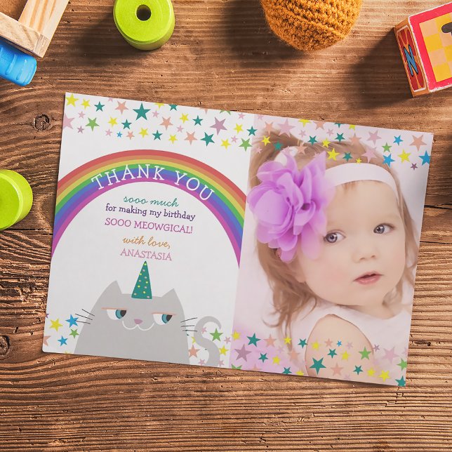 Rainbow Unicorn Photo Birthday Thank You Card (Creator Uploaded)