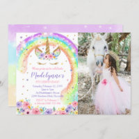 Rainbow Unicorn Photo Invitation Photo Rainbow