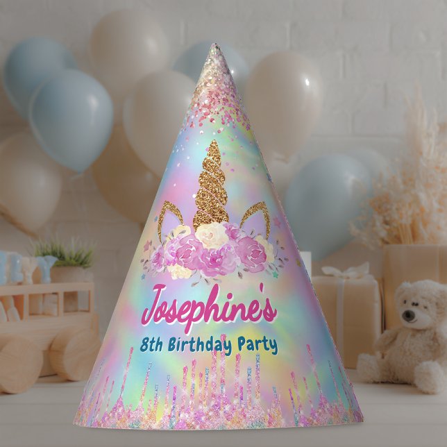 Rainbow Unicorn pink aqua birthday custom Party Hat (Creator Uploaded)