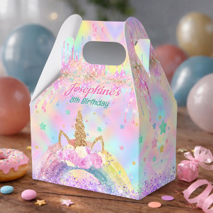 Rainbow Unicorn pink aqua birthday gable Favor Boxes