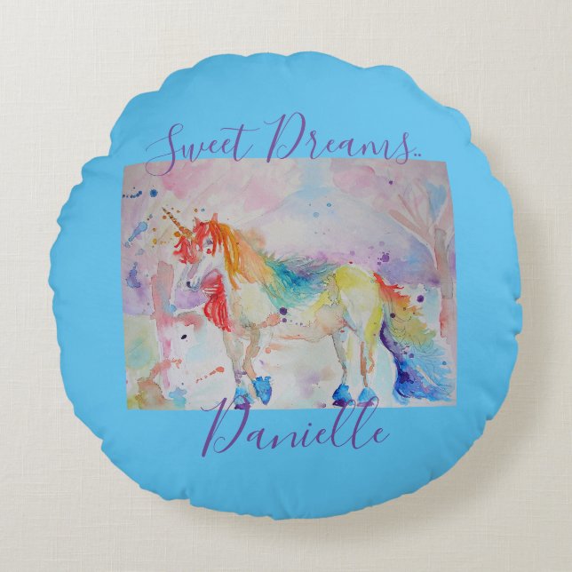 Rainbow Unicorn Pink Girls Sweet Dreams Cushion (Front)