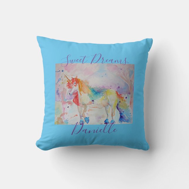 Rainbow Unicorn Pink Girls Sweet Dreams Cushion (Front)