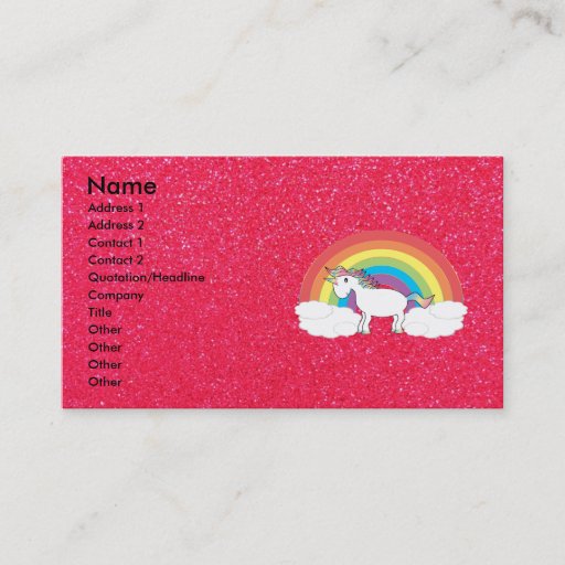 Customizable Rainbow unicorn pink glitter business card templates