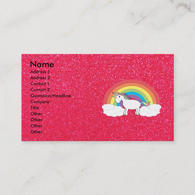 Rainbow unicorn pink glitter business card (Front)