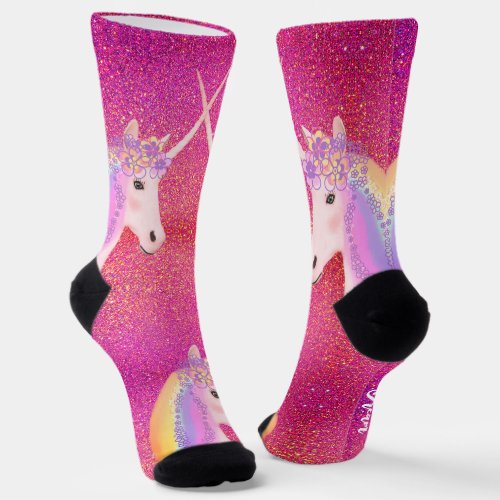 Rainbow Unicorn Pink Glitter Dream Socks